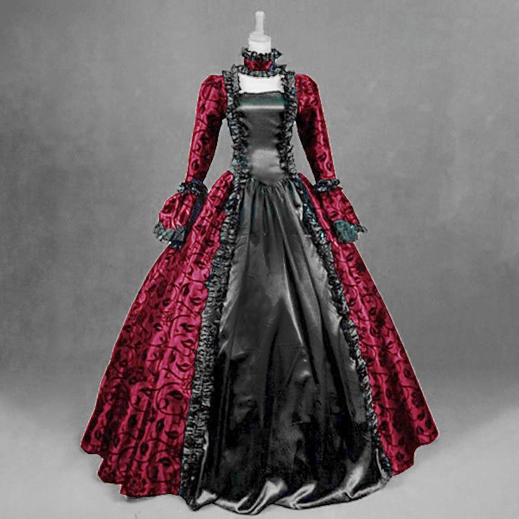 Vintage Fashion Dresses - 女性ヴィンテージ絶妙なドレスゴシックレトロ花柄ボールガウンドレス中世ルネッサンスコートドレスハロウィンコスチューム