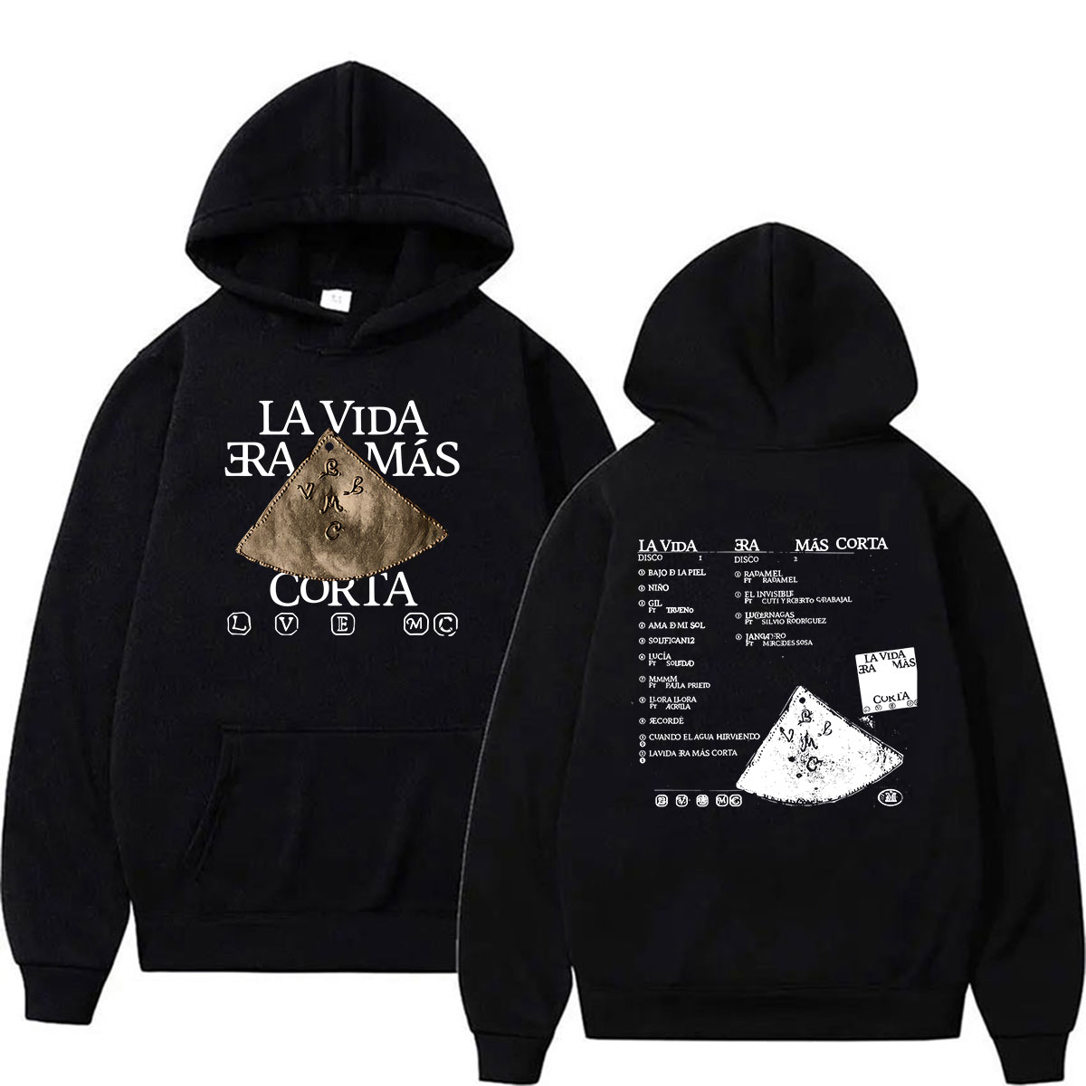 Vintage Fashion La - ミロ・J「ラ・ビダ・エラ・マス・コルタ」ツアー2026プリントパーカー、メンズ、ヒップホップ、ヴィンテージファッション、スウェットシャツ、フリース素材、プルオーバーパーカー、ストリートウェア。