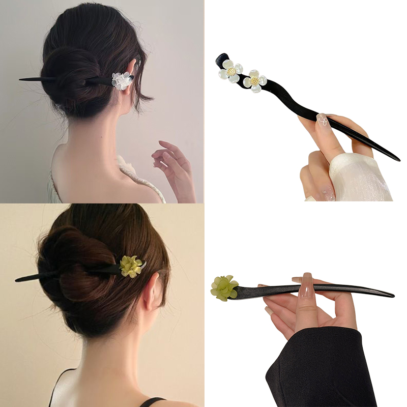 ヴィンテージ中国風の木製花ヘアスティックパールヘアピンジュエ - Vintage Fashion Online のレビューと価格
