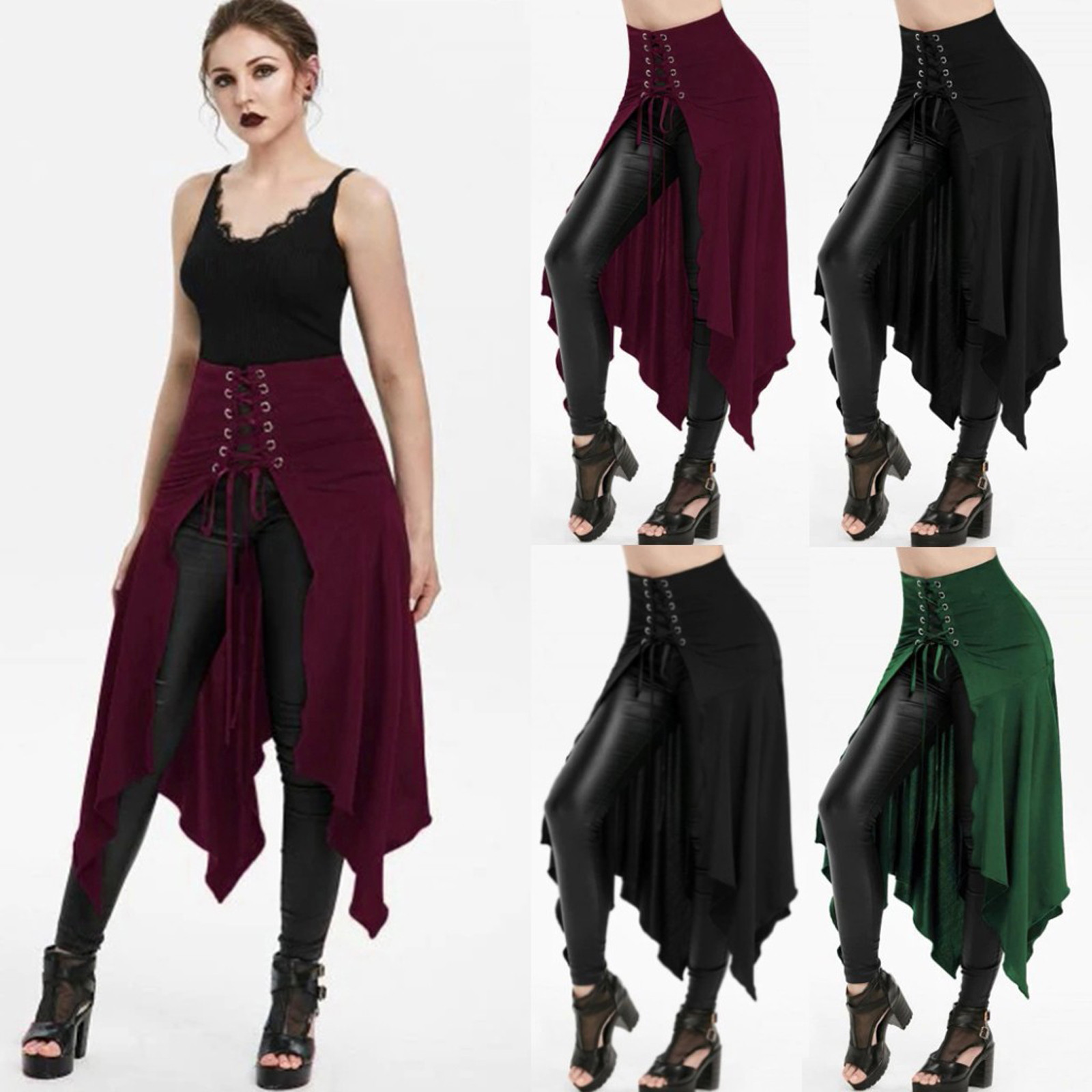 ゴシックスカート黒中世ヴィンテージハイウエストスカートひも不 - Vintage Fashion Dresses のレビューと価格
